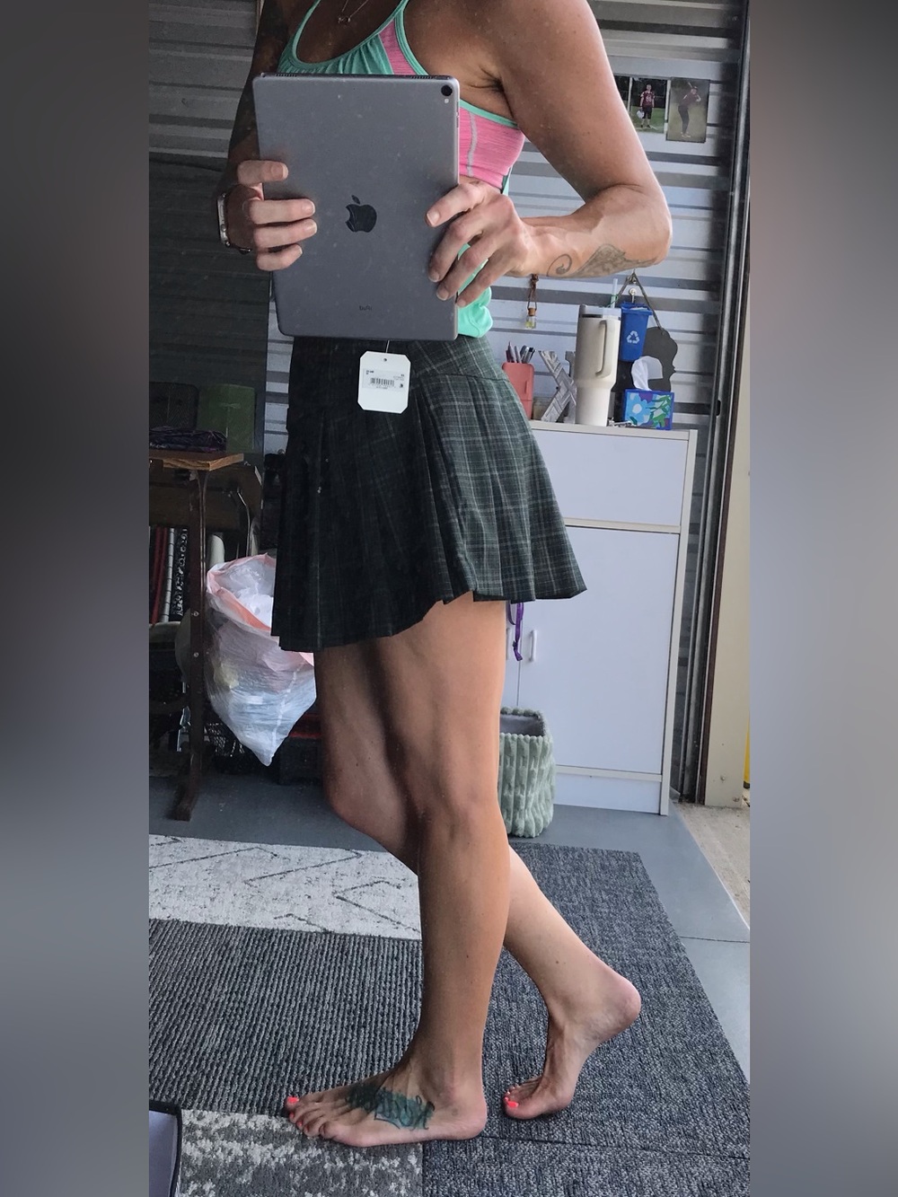 Altar'd State Green Plaid Pleated Mini Skirt with Buckle